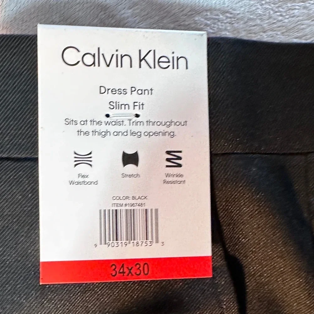 Calvin Klein Mens Slim Fit Dress Pants Black Stretch Flex Waist 34x30 NEW